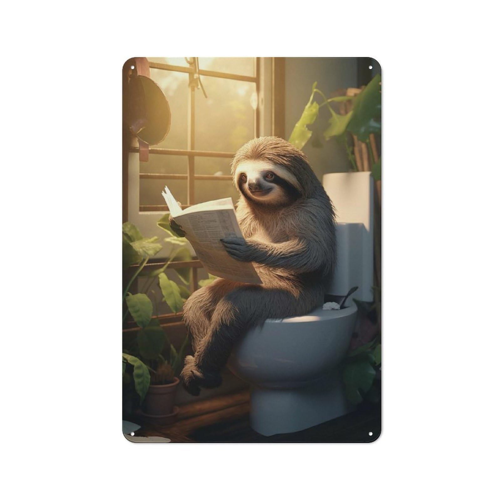 Junmoney Style-8 Vintage Tin Sign 30X20cm With Sloth Toilet Newspaper For Garage Or Workshop, For Vintage Wall Decor Fans, For Garage And Workshop Walls