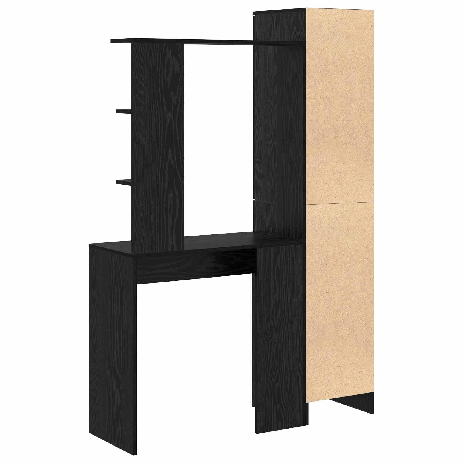 Scrivania in legno nero, effetto rovere, 113,5 x 39 x 168 cm, set da 2 pezzi, per ufficio, casa, studio, con spazio e scaffale, per postazione di lavoro organizzata