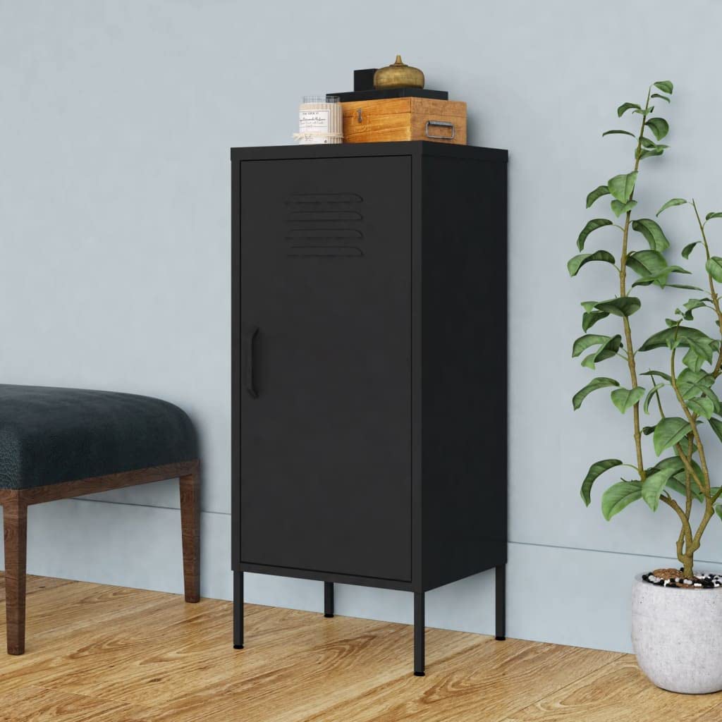 Szafka magazynowa czarna, 42,5 x 35 x 101,5 cm, wytrzymała stal, 2 wkładane półki, do spiżarni, kuchni, biura, wszechstronne przechowywanie, meble metalowe