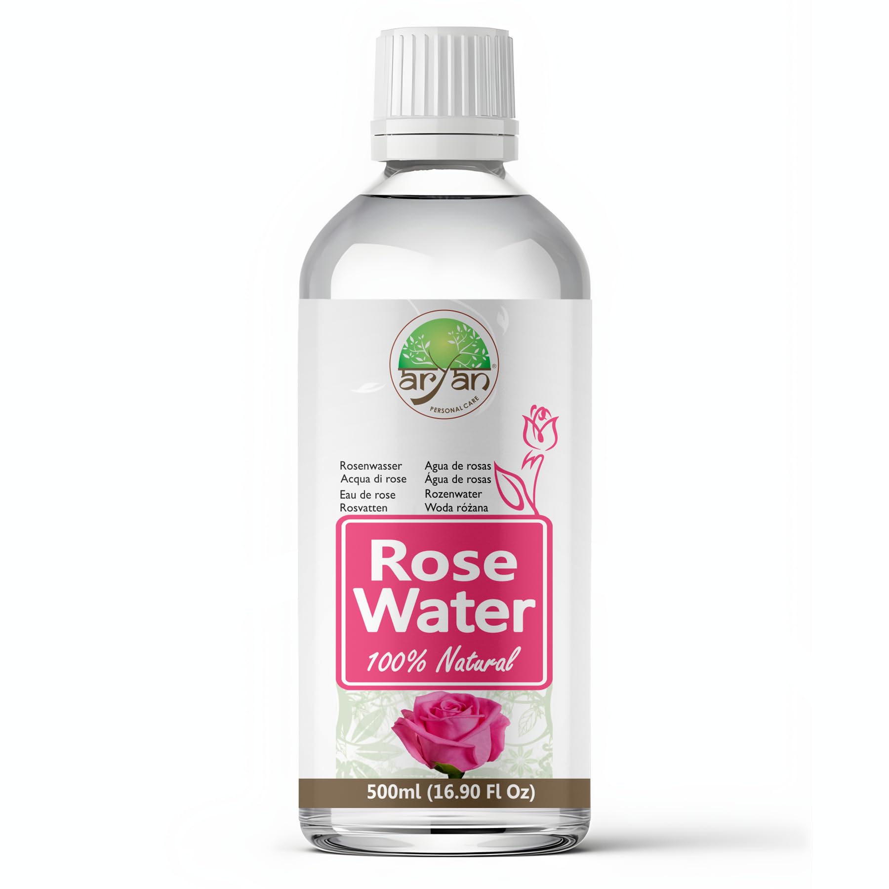 Aryan Rose Water (Bottle)-100% Natural and Pure- Rose Water for Hair, Face, Skin, Eye Contour, Body, Toner- 500ml