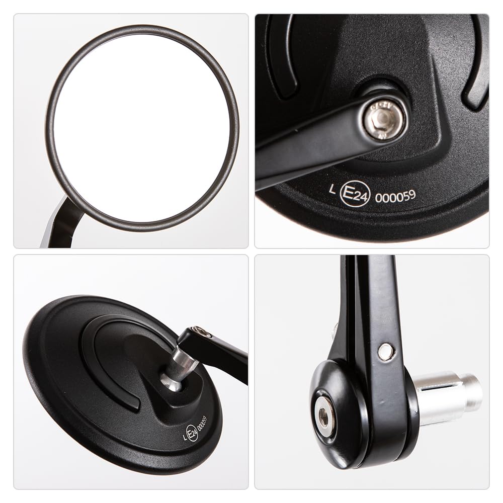 Universali Specchietti Moto Manubrio 360° in Alluminio Specchietti Bar End moto Manubrio E24 Omologati Compatibili con ATV Quad Scooter