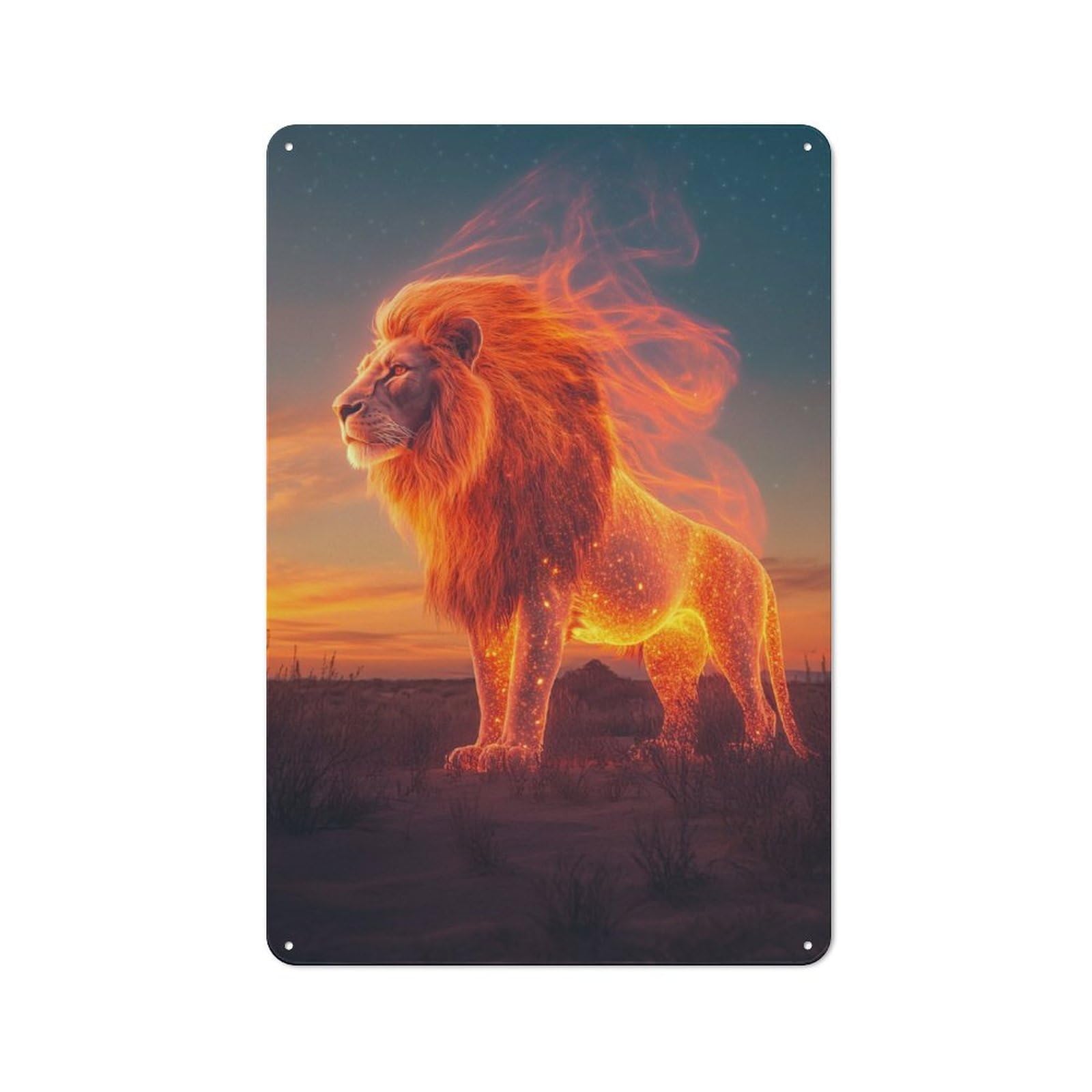 Fiery Lion Savanah King Vintage Metal Wall Decor 30x20cm, Garage Metal Sign for Workshop, Basement, Shed Or Games Room