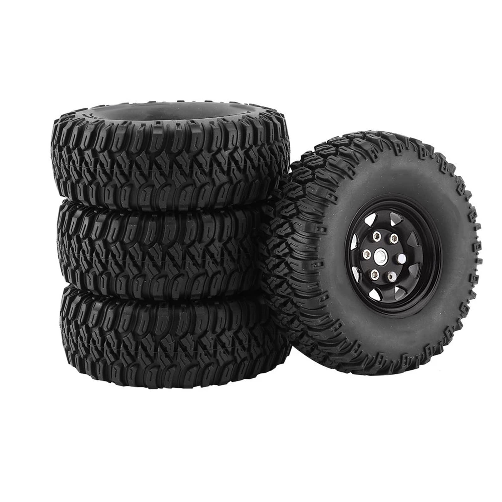 KEEDA 95mm RC Tyres and Metal 1.55 inch Beadlock Wheels Tires for 1/10 RC Crawler Car D90 Pajero TF2 Tamiya CC01 CC02 LC70 LC80 Parts (Black)