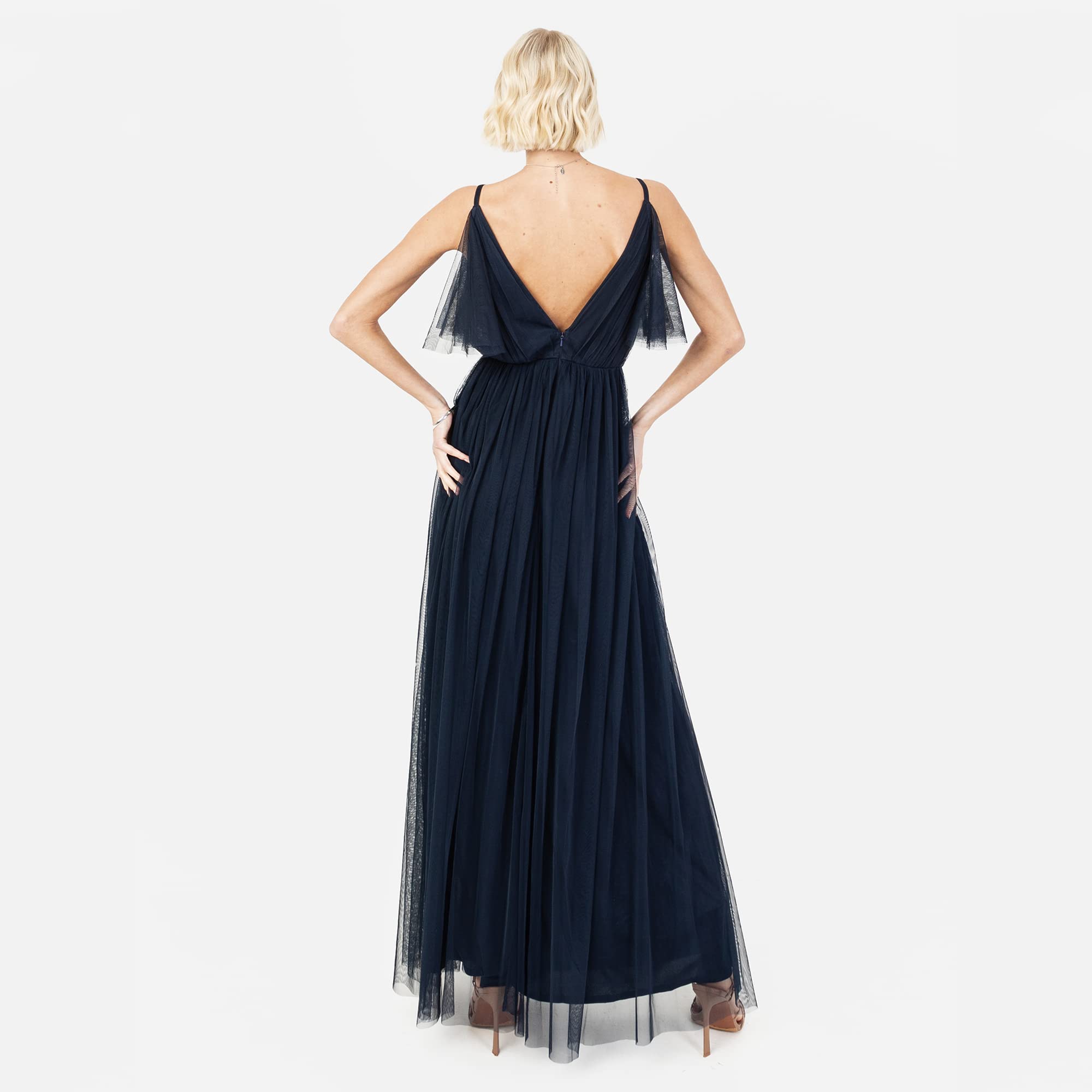 Anaya with Love Ladies Women Long Length Dress Maxi Short Sleeve Cami V Neckline Long Length Empire Waist Bridesmaid Wedding Guest Prom Vestido Mujer (Pack de 1)