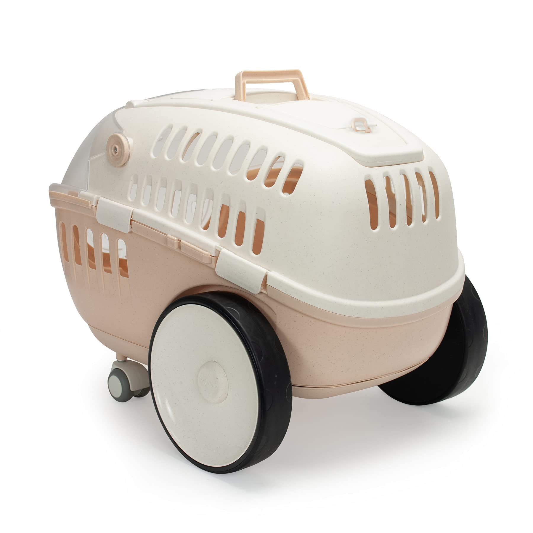 LOBOO - Bubble Sand Beige Tiertransporter, mit gut sichtbarer Kuppel, Schiebegriff und abnehmbarem Boden mit Schwenkrädern