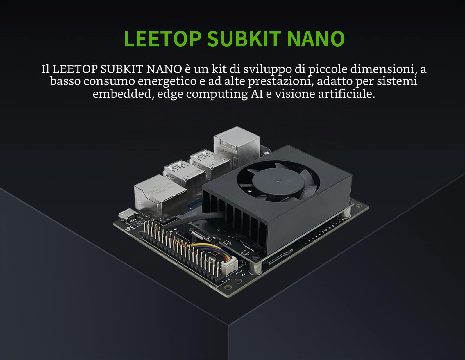 Kit Nano Jetson con slot SD, basato su N-VIDIA Jetson Nano SOM a bordo 16 GB EMMC per apprendimento automatico AI (raffreddamento ventola)