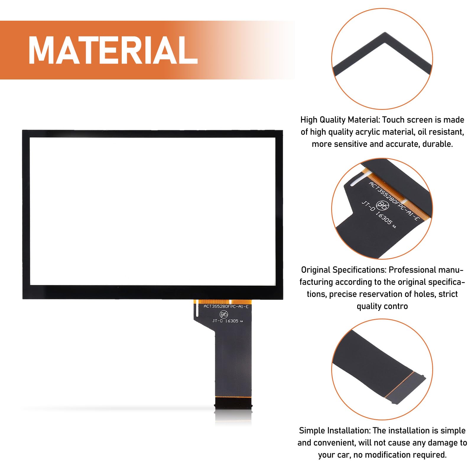 Samochodowe Szkło z Ekranem Dotykowym, Samochodowy Ekran Dotykowy LCD Digitizer TDO‑WVGA0633F00039 CD DVD z Ekranem Dotykowym Zamiennik dla MIB