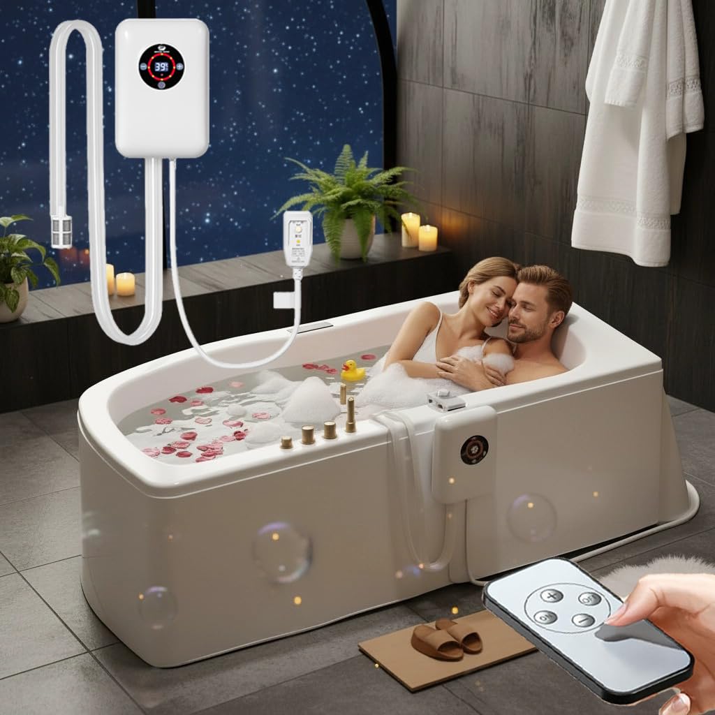 Vcyex Women's White Bathtub Bathtub Warmer，1200W Electric Water Heater，Intelligent Temperature Control 30~42°C,Separate Water And Electricity Supply, Overheat Protection，For Home Camping Bath Pool Outdoor
