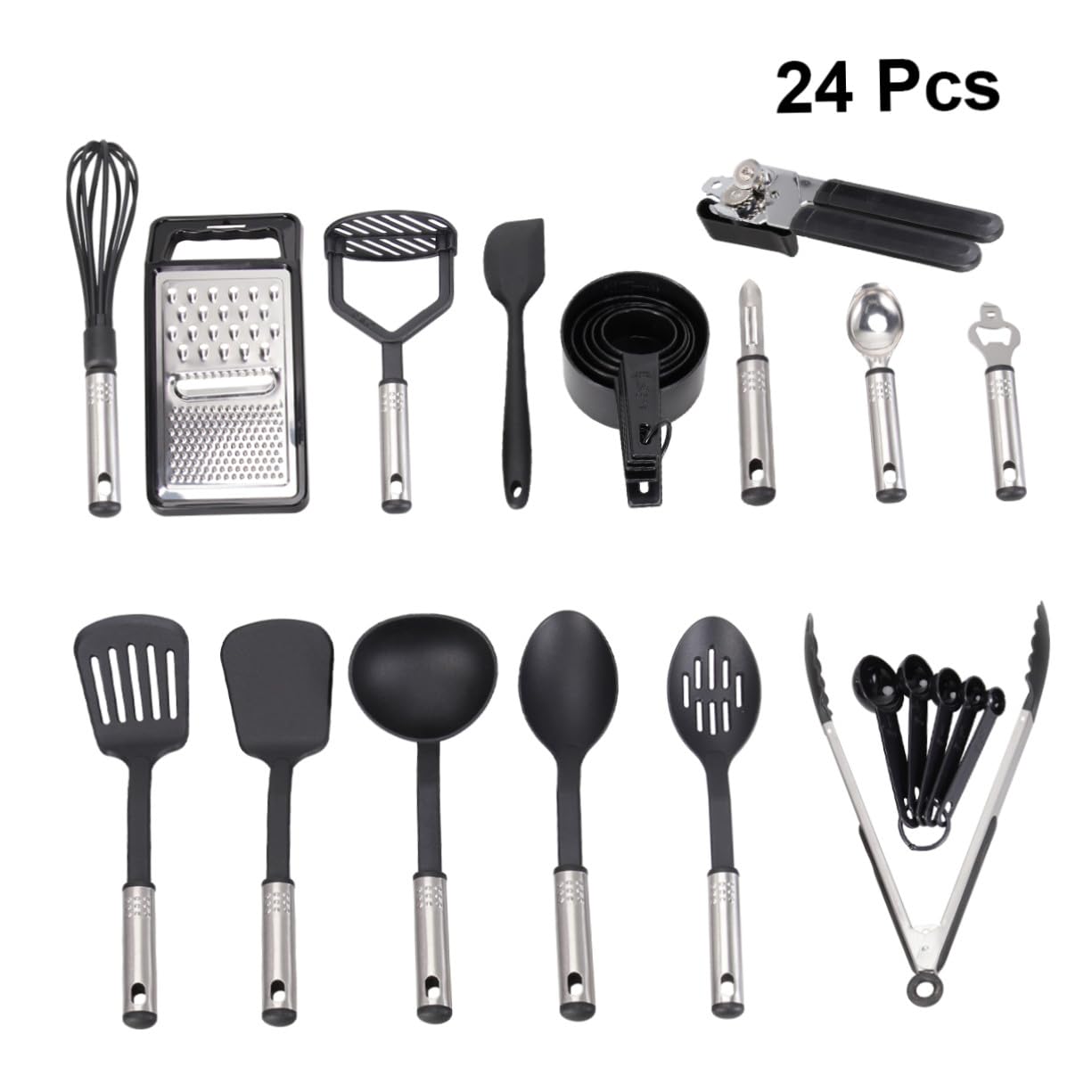 Cabilock Juego de Utensilios de Cocina Seguro Sartenes Antiadherentes Antiadherentes 24 Piezas de Acero Inoxidable Cocina Diaria