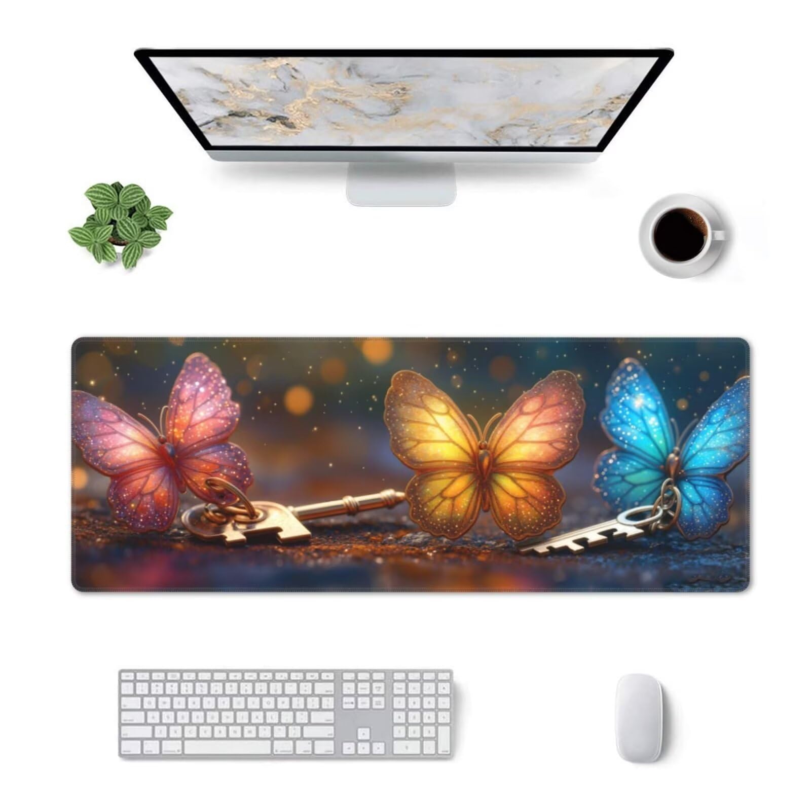Tappetino Mouse, Tappetino Mouse Gaming Grande XXL 1500x800x3mm Tappetino Scrivania Mouse Pad, Base in Gomma Antiscivolo, Bordi Cuciti,Lavabile, Mousepad per Ufficio e Gaming (Farfalla colorata) R-64