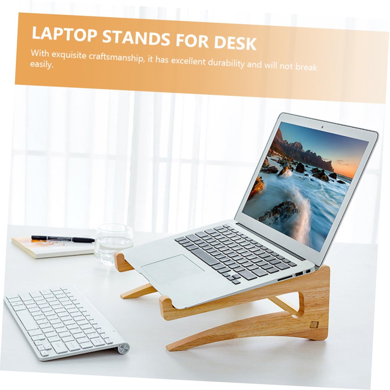 Supporto Laptop in Legno per Rialzo Portatile Ergonomico per Notebook Tablet e Tastiera Stand Smontabile e Salvaspazio e Scrivania