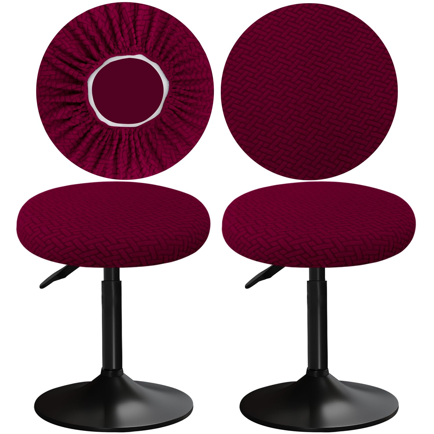YINGAYOU Stool Covers Round 12-16"/30-40cm with Jacquard Bar Stool Seat Covers Round, Elastic Soft and Comfortable are Rich Color (2, Burgundy)