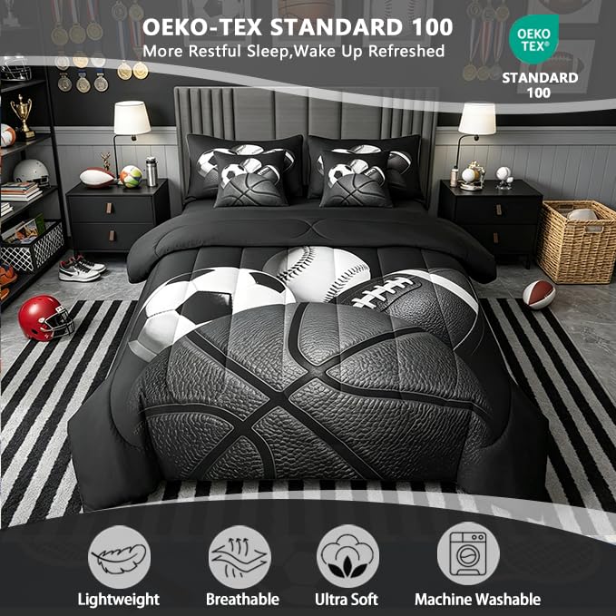 Image of Feelyou Boys Sports Comforter Set Queen Size 7 Pieces