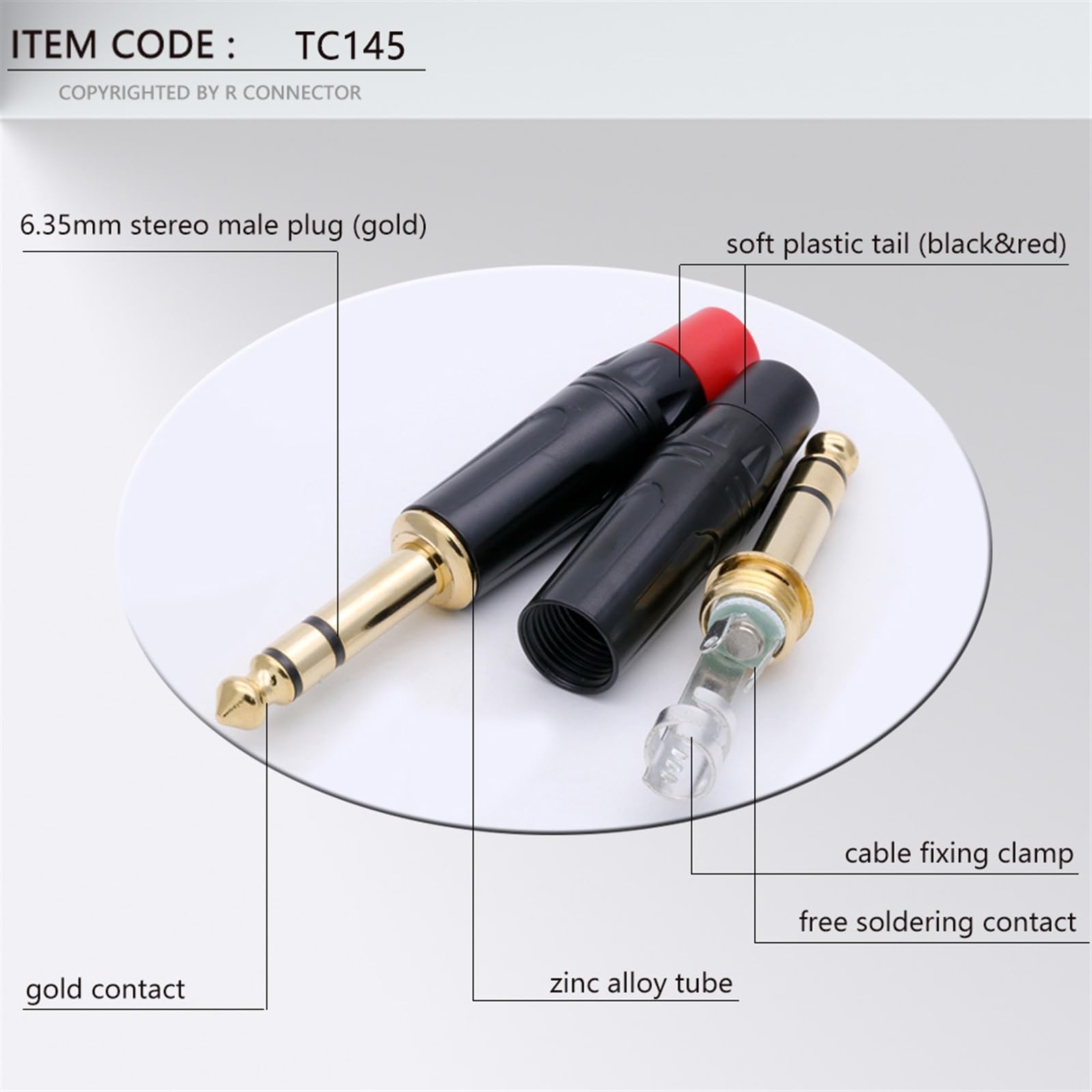 10 connettori stereo da 6,35 mm, connettore maschio da 6,3 mm, connettore per cavo di saldatura, connettore per microfono stereo da 1/4" (nero)