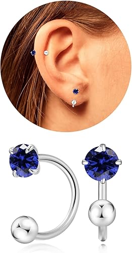 Miniatura 17 de Tiny 3mm Natural Birthstone Earrings for Women Teen Girls Small Huggie Half Hoop Earrings Tiny Cartilage Hypoallergenic Stud Screw Earrings