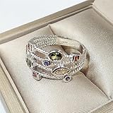 GYOEI Fashion 925 Sterling Silver Hollow Multiple Rows Geometric Colored Gems Women's Ring Vintage Twisted Rainbow Zircon Princess Eternity Engagement Wedding Cocktail Party Ring HM038 (6)