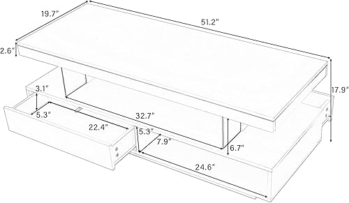 Miniatura 2 de Merax Mesa de centro moderna LED con 2 cajones de almacenamiento, estantes de exhibición y luces LED, muebles decorativos para sala de estar, color
