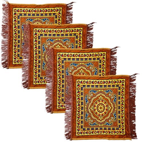Image of BENAVJI Traditional Floral Printed Carpet Rug for Living Room | Soft Floor Mat with Decorative Tassel Border | Anti-Skid Multipurpose Area Rug for Bedroom, Hall & Home Decor Pack of 4