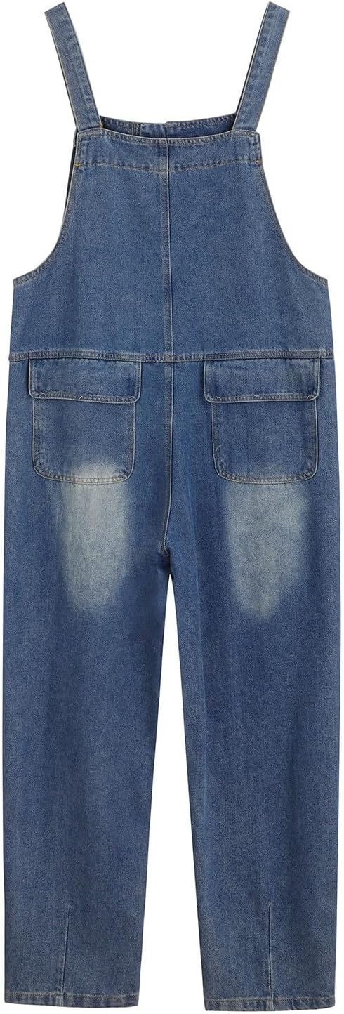 Teen Girls Adjustable Denim Overalls Kids Vintage Button Suspender Bib Wide Leg Jean Jumpsuit Youth Trendy Dungarees