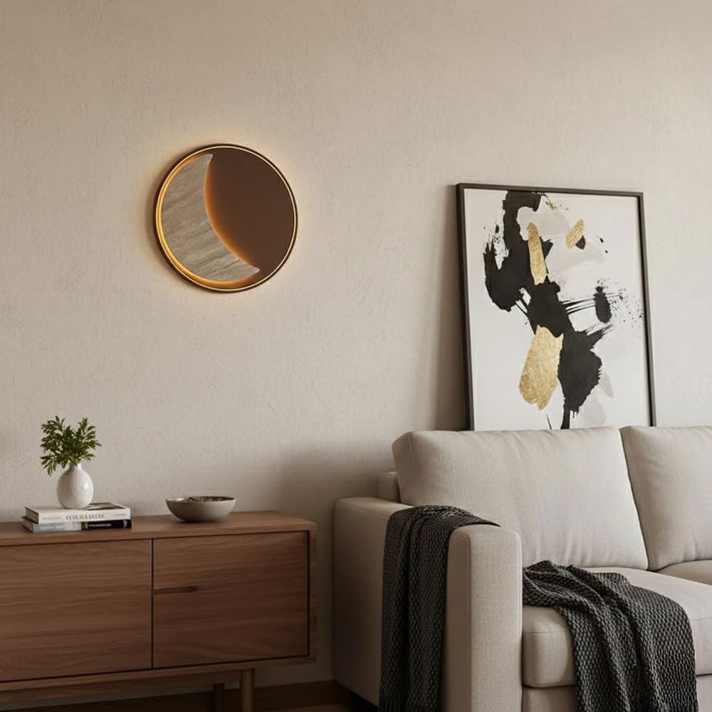 Aplique de pared 11,8 pulgadas, lámpara travertino amarillo circular creativa, estilo medieval, accesorios iluminación decorativos for pasillo sala estar junto a la cama