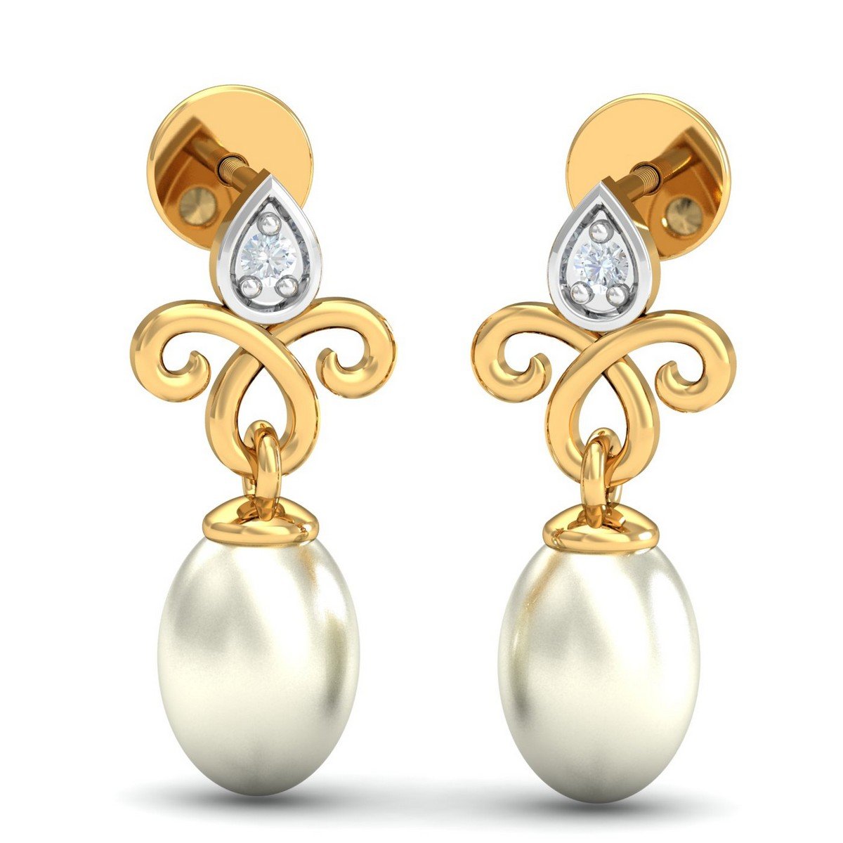 KuberBox 18KT Yellow Gold Diamond Kiya Pearl Drop Earrings for Women (B01NBHZEMU) Amazon Price History, Amazon Price Tracker