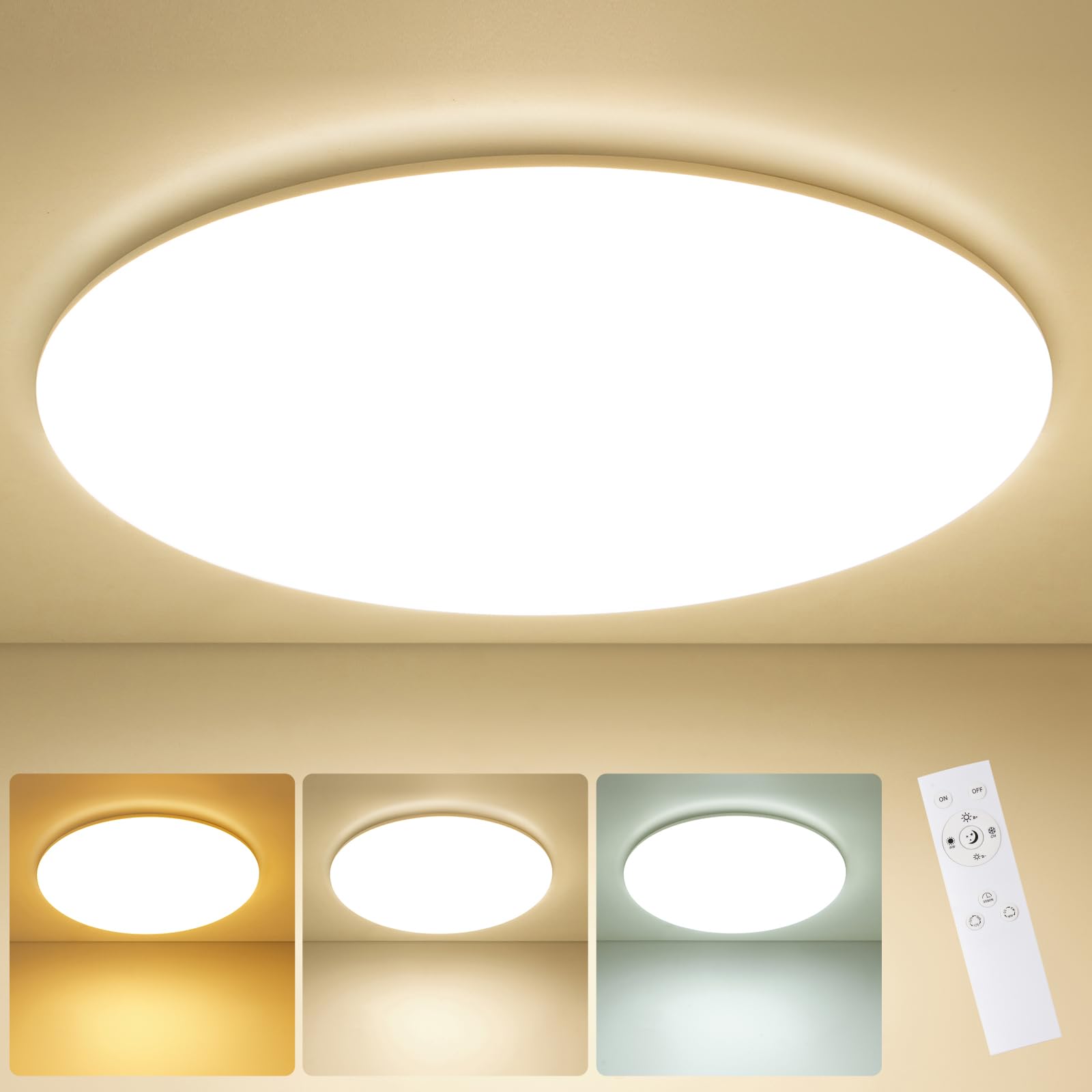 LEZOE LED dimmbar Deckenlampe mit Fernbedienung φ45cm, 45W 5000LM IP54 Wasserfest Deckenleuchte Speicherfunktion Nachtlicht, 2700K-6500K für Wohnzimmer, Kinderzimimer, Schlafzimmer Bad Küche Heimbüro