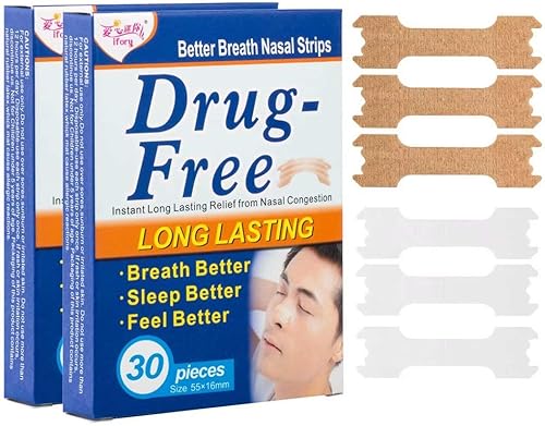 ifory - Tiras nasales de 60 puntos para respirar mejor y mediano, antironquidos para aliviar la congestión nasal debido a los fríos y alergias para