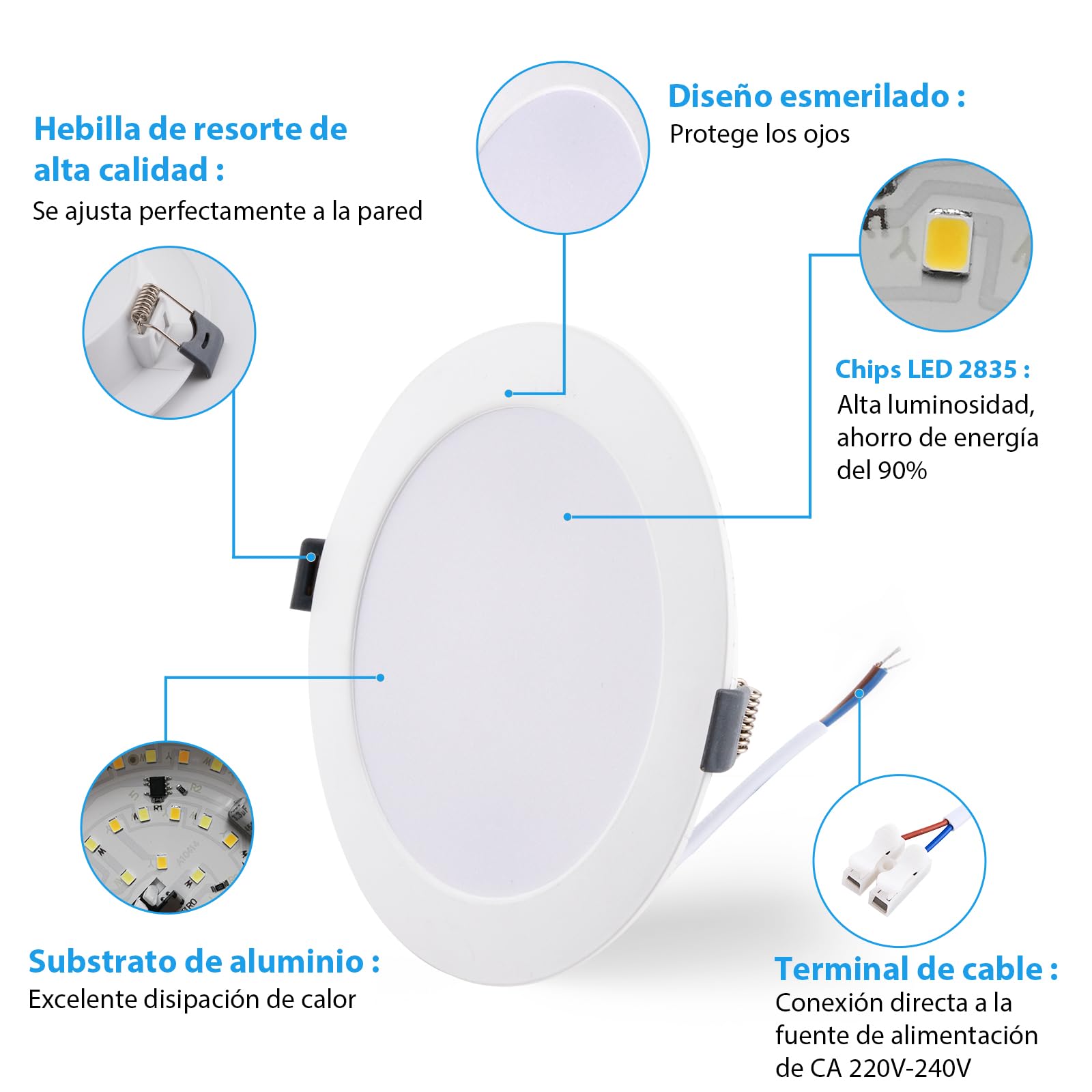 12er 12W Downlight LED 230V 3000K-6000K Focos IP44 para baño Agujero de corte Ø120-130mm Ojos de Buey LED Durable y retardante de llama