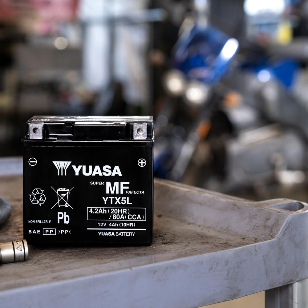 Yuasa YTX5L 12V 80 CCA wartungsfreie VRLA Motorradbatterie, Schwarz