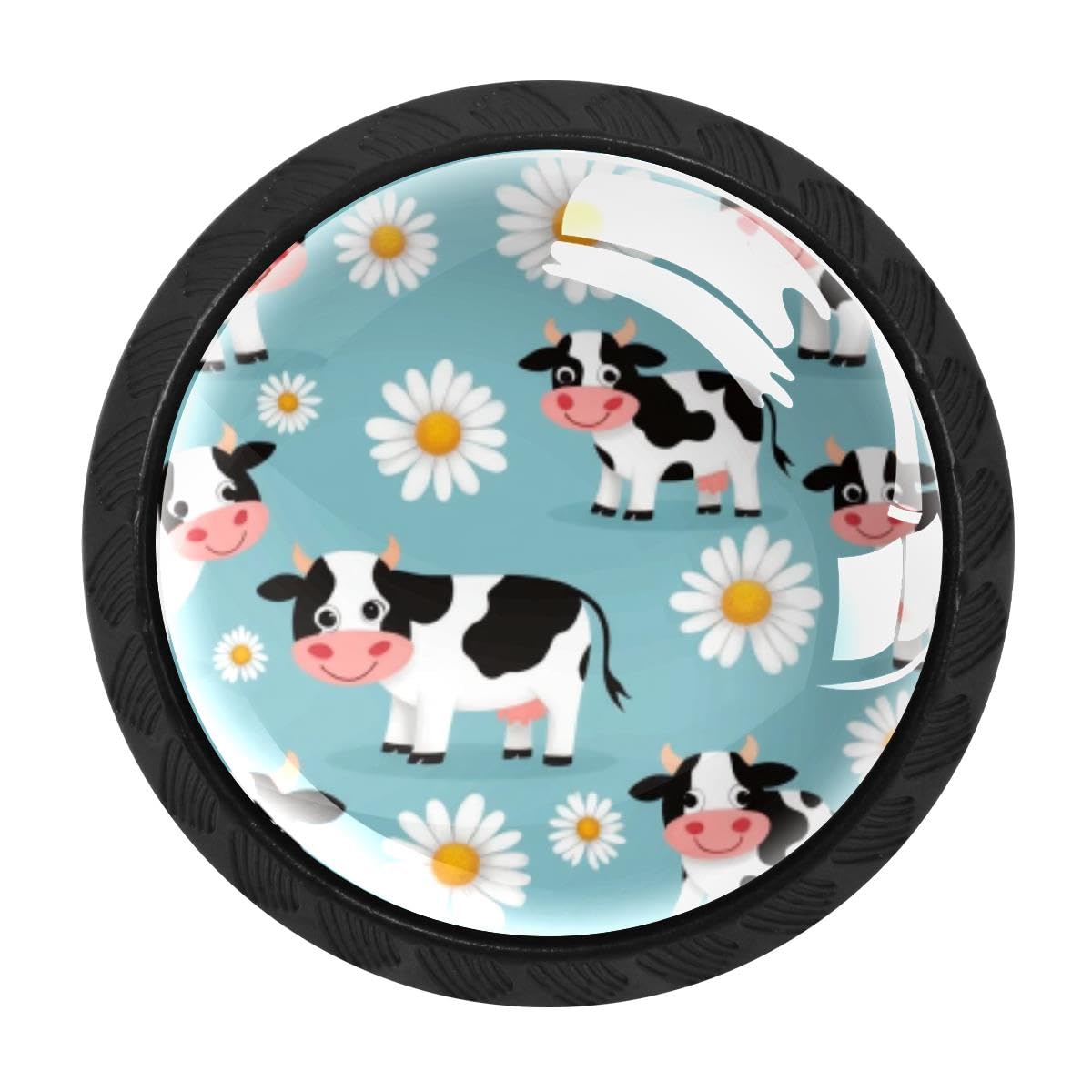 HEOEH 4 PCS Kitchen Cabinet Knobs, Daisies Cow Drawer Knobs Dresser Handles