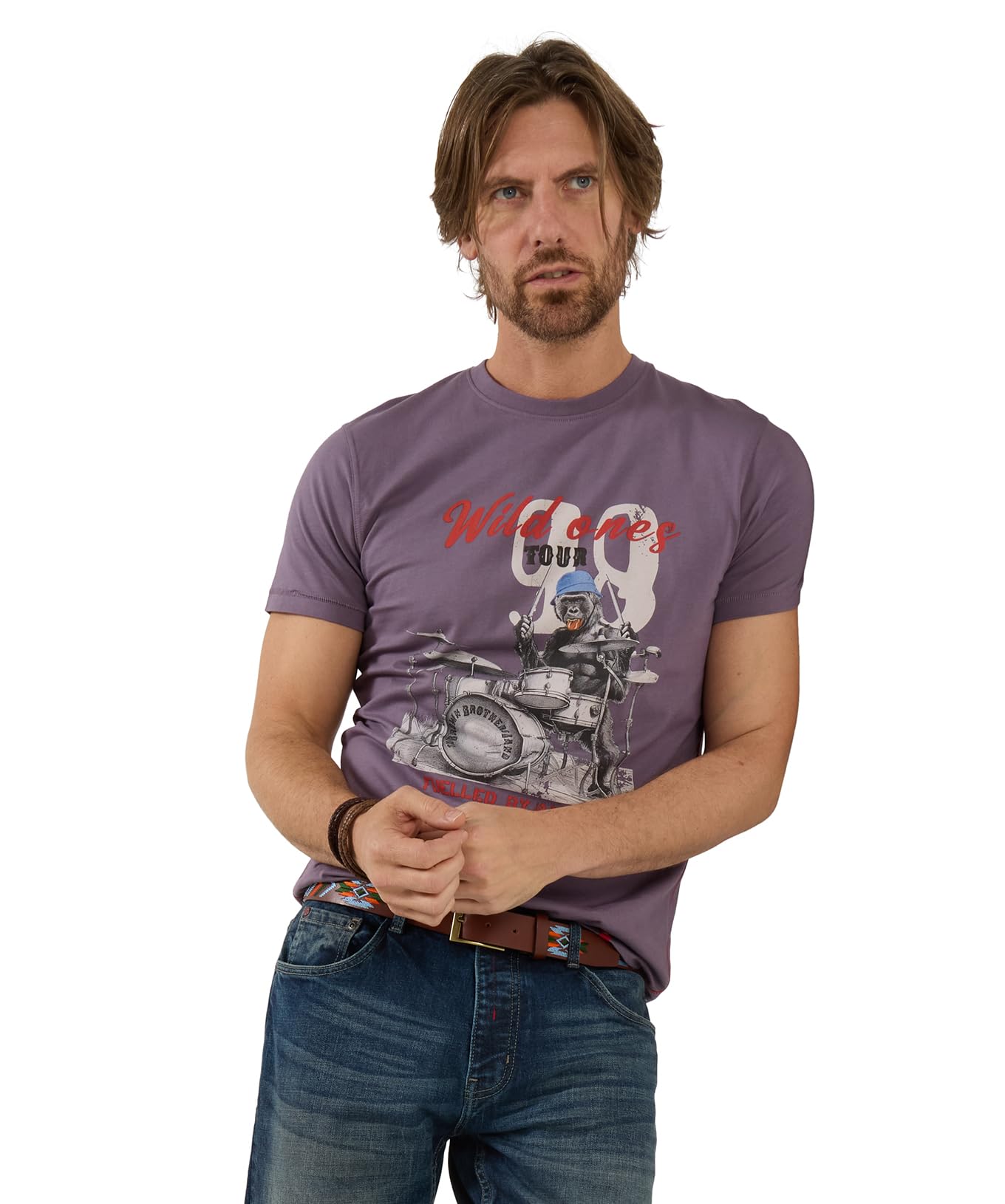 Joe Browns Mens Gorilla Drummer Graphic Tee Shirt, Heather, XXL UK