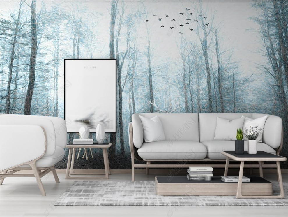 Papier peint intissé cerf pour rénover un mur de salon abîmé avec un poster géant
