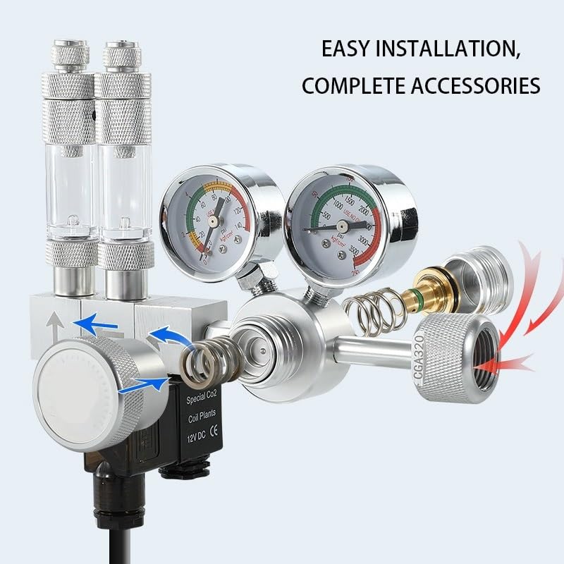Regolatore Co2 Fai-da-Te for Acquario valvola di Regolazione a Doppio Stadio Valvola di riduzione Co2 con Uscita Multi Splitter for Acquario(G3-4)