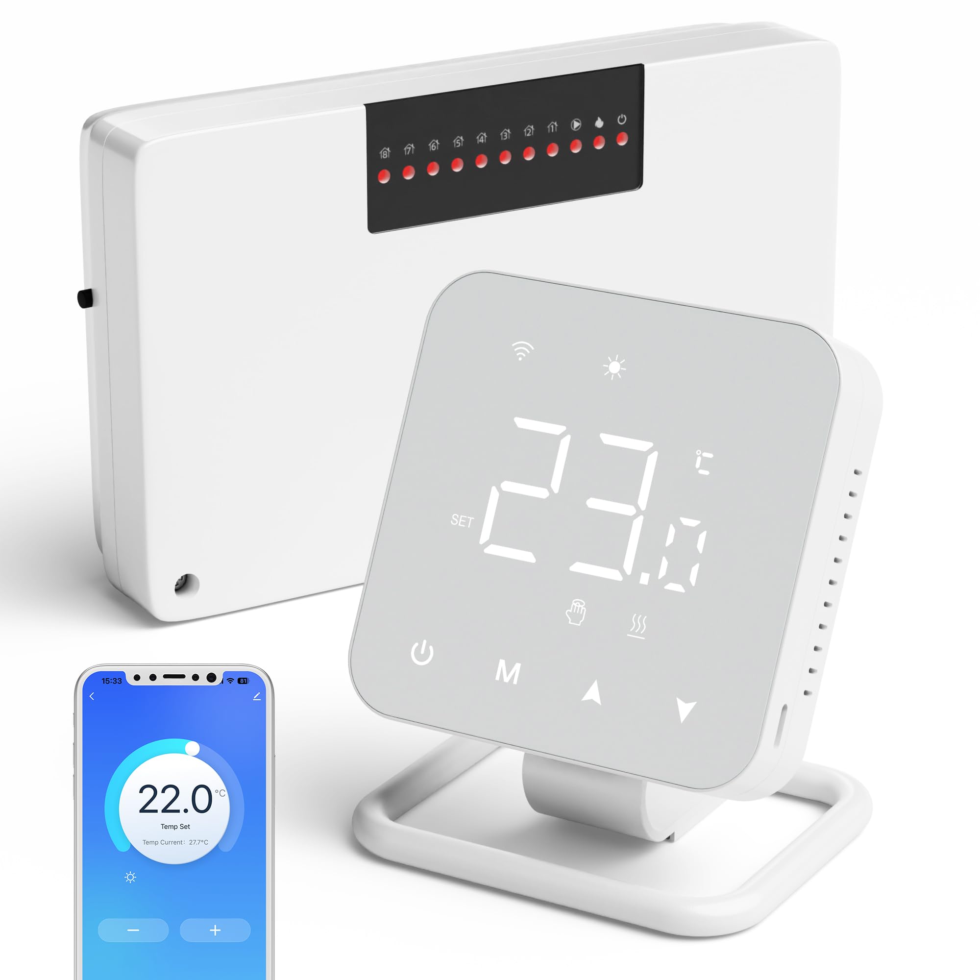 Beok WLAN Thermostat Set für Fussbodenheizung, Hub steuert 8 Räume, Tuya