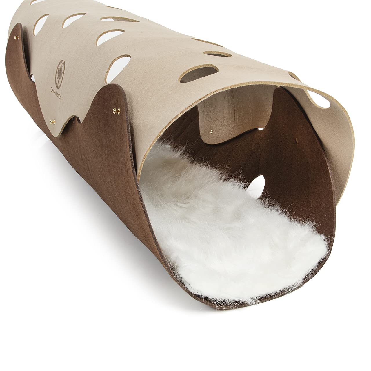 CanadianCat Company | Katzen Filztunnel XXL |ca. 120 x 35 cm| Spieltunnel & Liegematte aus Plüsch - der Katzentunnel in braun/beige