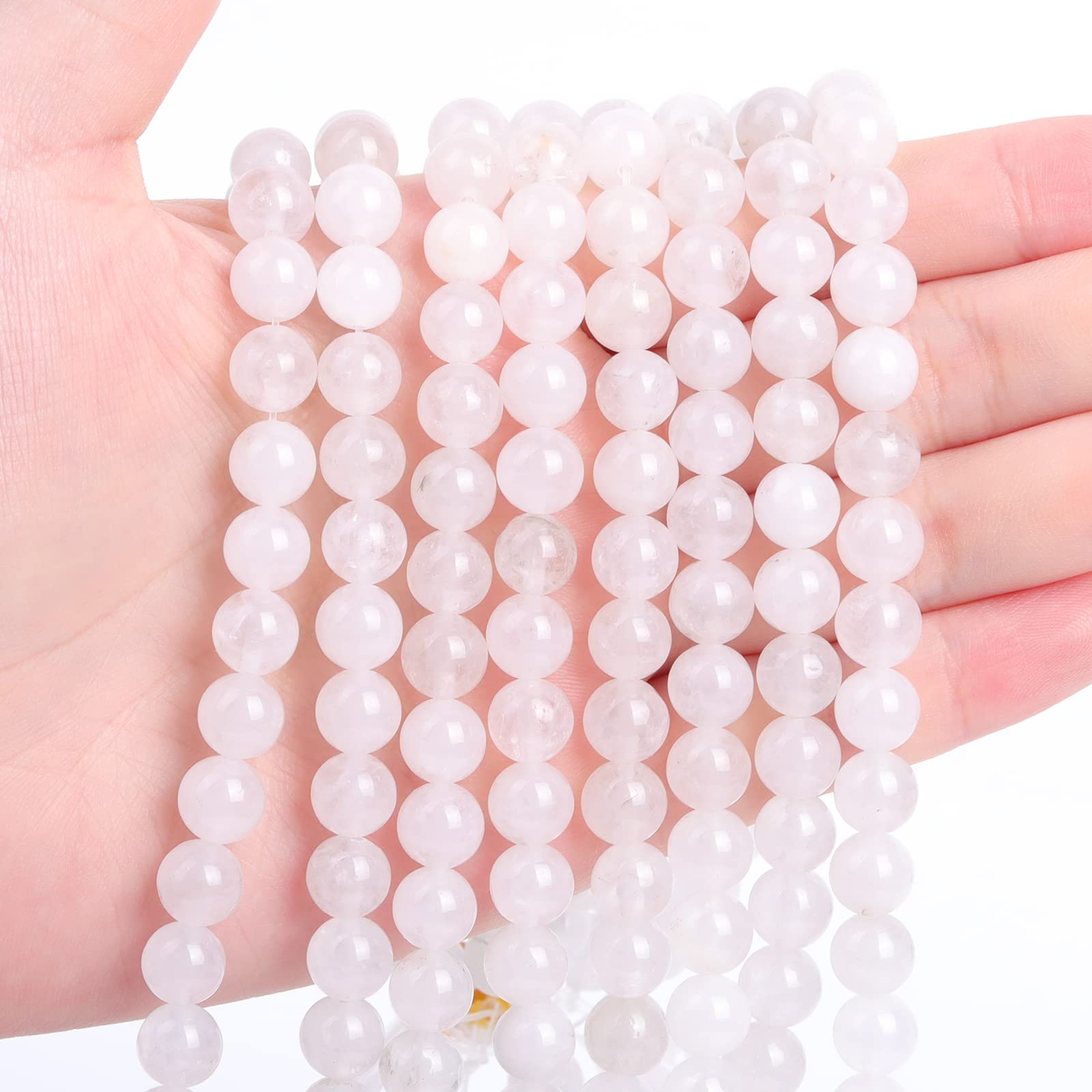 VIVANILLA 46pcs 8mm Natural Gemstone Beads, 15.5" Healing Power Energy Stone Beads for Jewelry Making, Bracelets Making and DIY Handmade Beading (White Jade)