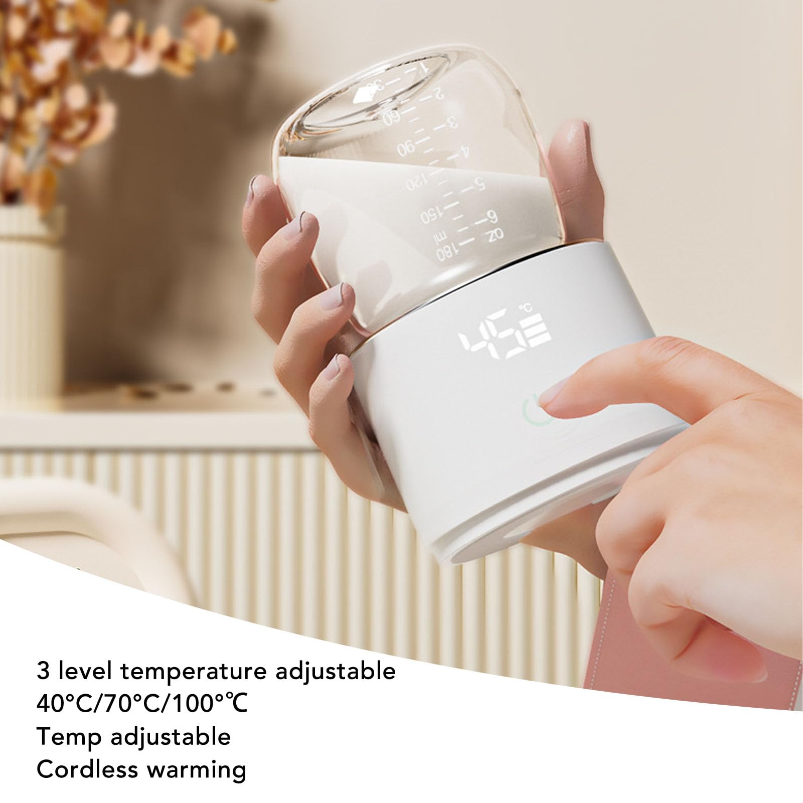 Calientabiberones Portátil, Calientabiberones De Viaje Recargable De Calentamiento Rápido Control De Temperatura De 3 Niveles Calientabiberones Inalámbrico Con 6 Adaptadores