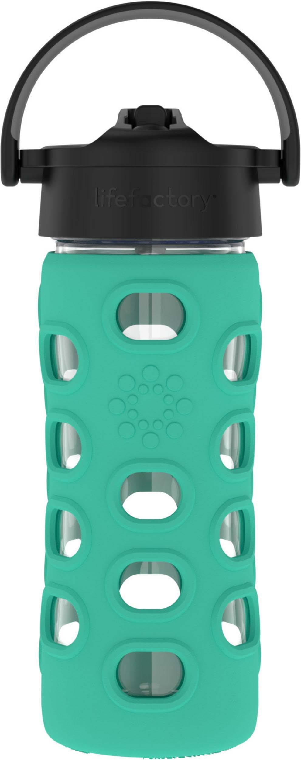 Lifefactory12-Ounce Glass Water Bottle with Pivot Straw Cap and Protective Silicone Sleeve, Kale