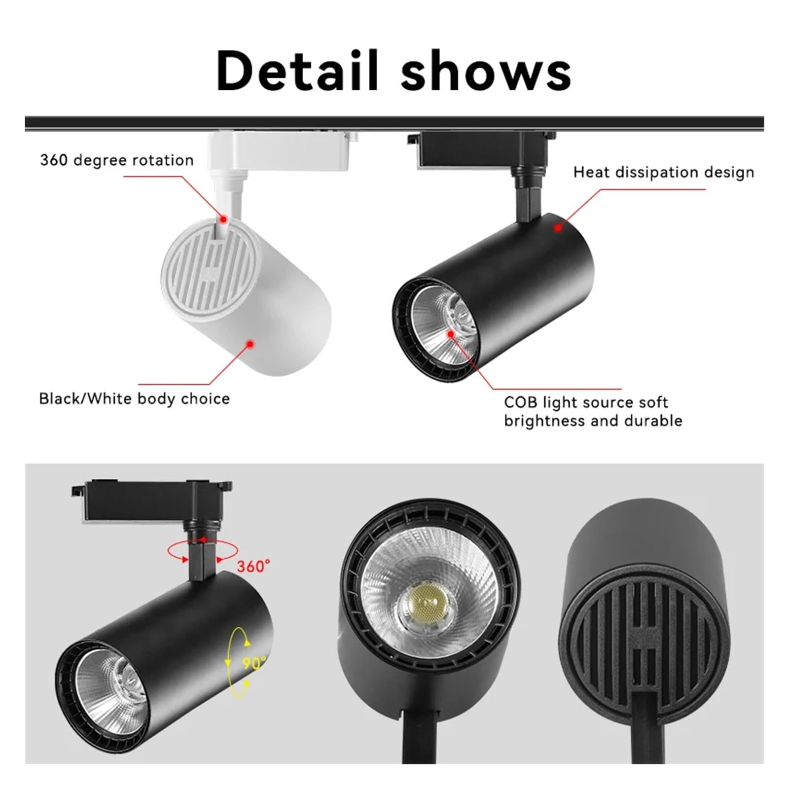 Zestaw Oświetlenia Szynowego LED COB Spot Led System Do Wystroju Domu Kuchnia Sypialnia Światła Lampa Szynowa Reflektory Elastyczny Montaż(3pcs White Body set,30W)