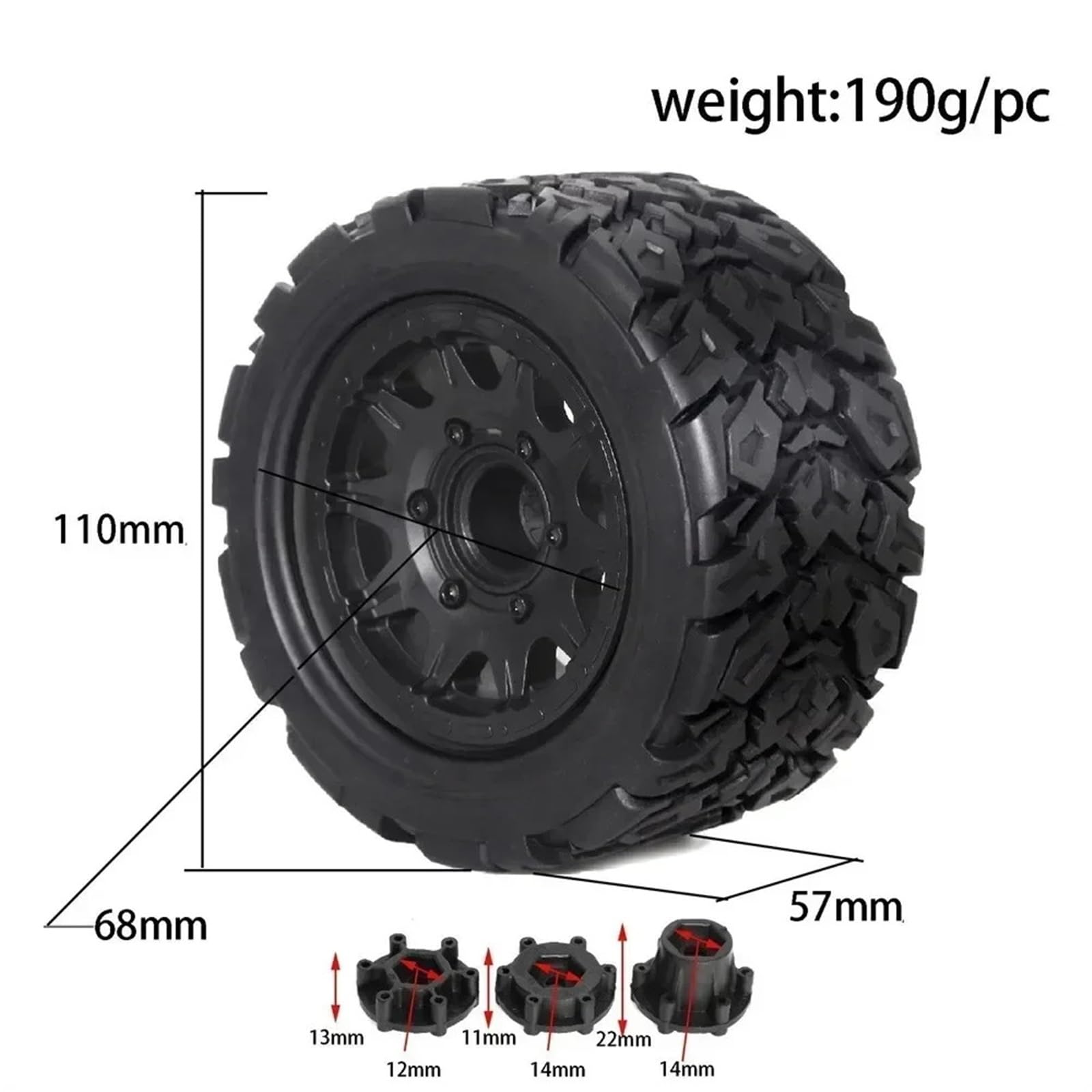 Für Tamiya, Für HPI, Für Kyosho Für Arrma 1/10 4 Stück Reifen LKW Zubehör RC Auto 12-14mm Adapter Kunststoff Ersetzen RC Zubehör