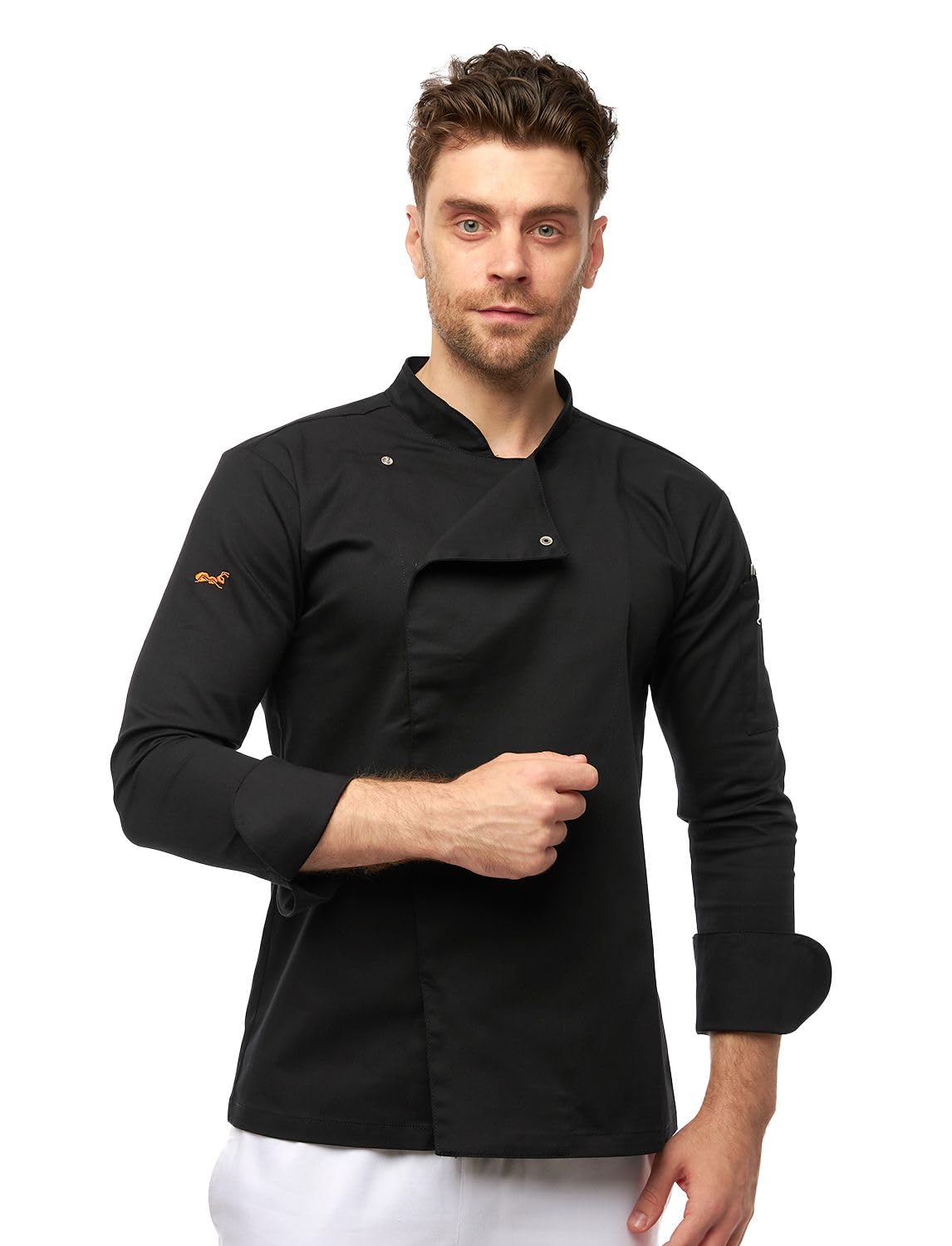 Veste de Cuisine Chef Homme Professionnel Manches Longues Noir Blanc Gris