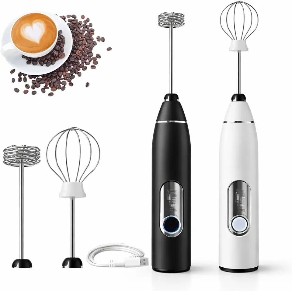 Mixer 2 em 1 Mini Ultra Potente, Recarregável via USB, Fácil de Usar, com Batedor Fouet e Batedor Mola, para Café Culinária Ovos 3 Velocidades
