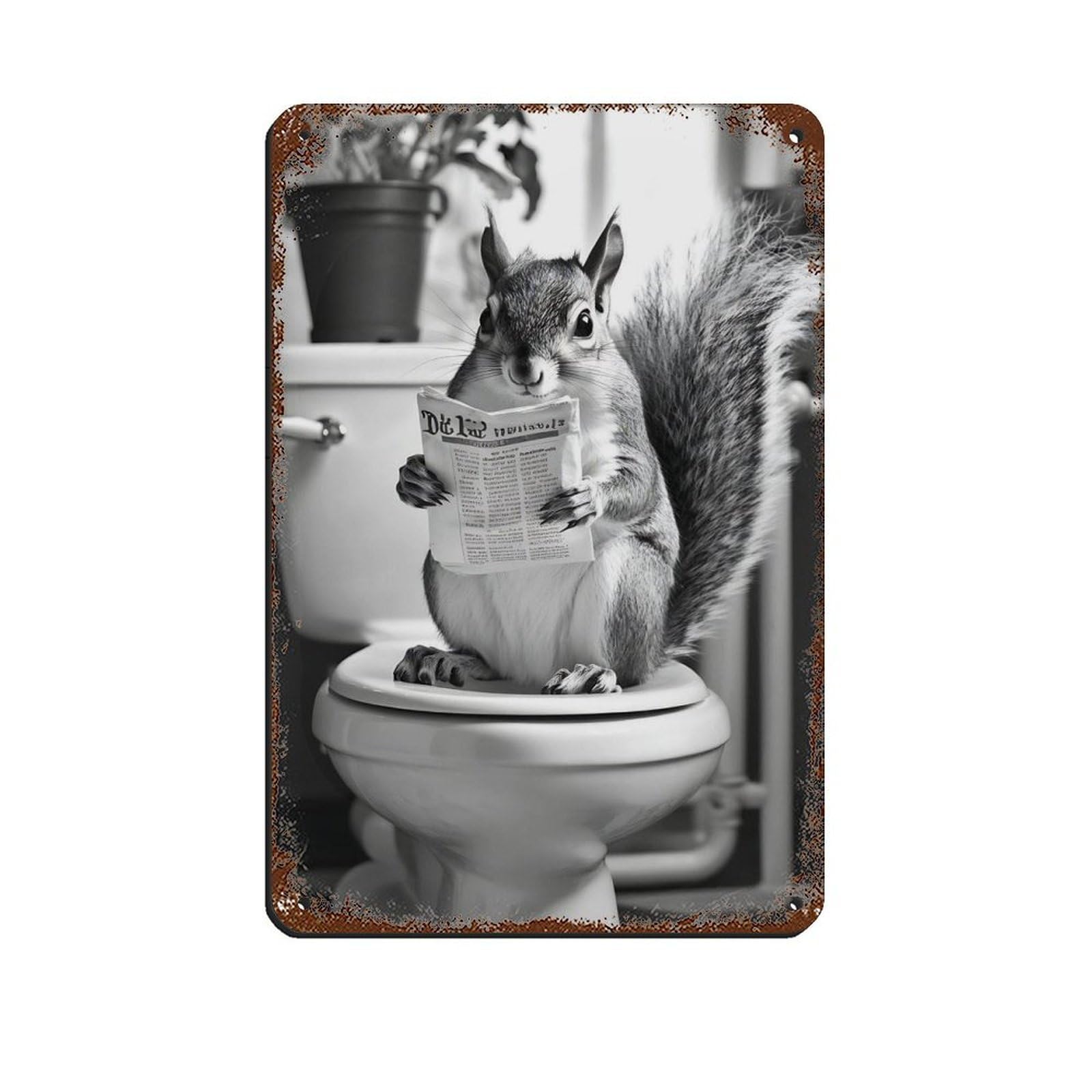 Funny Squirrel Bathroom Retro Poster Metal Tin Sign Chic Art Retro Iron Painting Bar People Cave Cafe Family Garage Poster Wall Decoration 8x12inch(20x30cm)