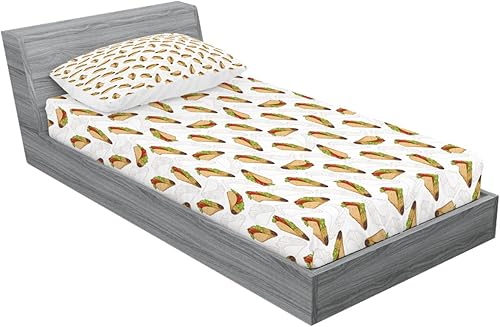 Miniatura 34 de Ambesonne Juego de sábanas bajeras y fundas de almohada con diseño de gato durmiendo en luna creciente, estrellas, sueños nocturnos, juego de ropa