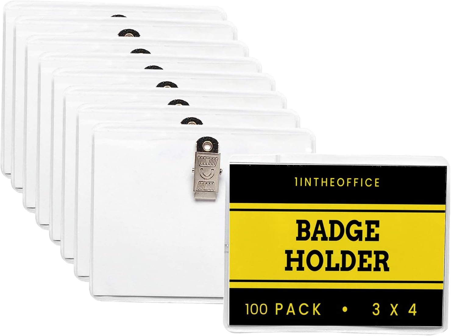 1InTheOffice Badge Holder 3x4, Clear ID Holder, Name Badge
