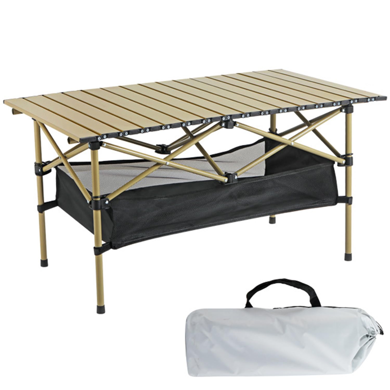 95 * 55 * 50CM Folding Camping Table, Portable Camping Picnic Table, Ultralight Aluminum Folding Beach Table with Carrying Bag, Suitable for Outdoor, Picnic, Cooking, Beach, Hiking, Fishing (Beige)