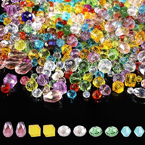 BOXOB 900pcs Crystal Glass Beads Kit, 4/6/8mm Mixed Crystal Gemstone Beads for Jewelry Making Light Color