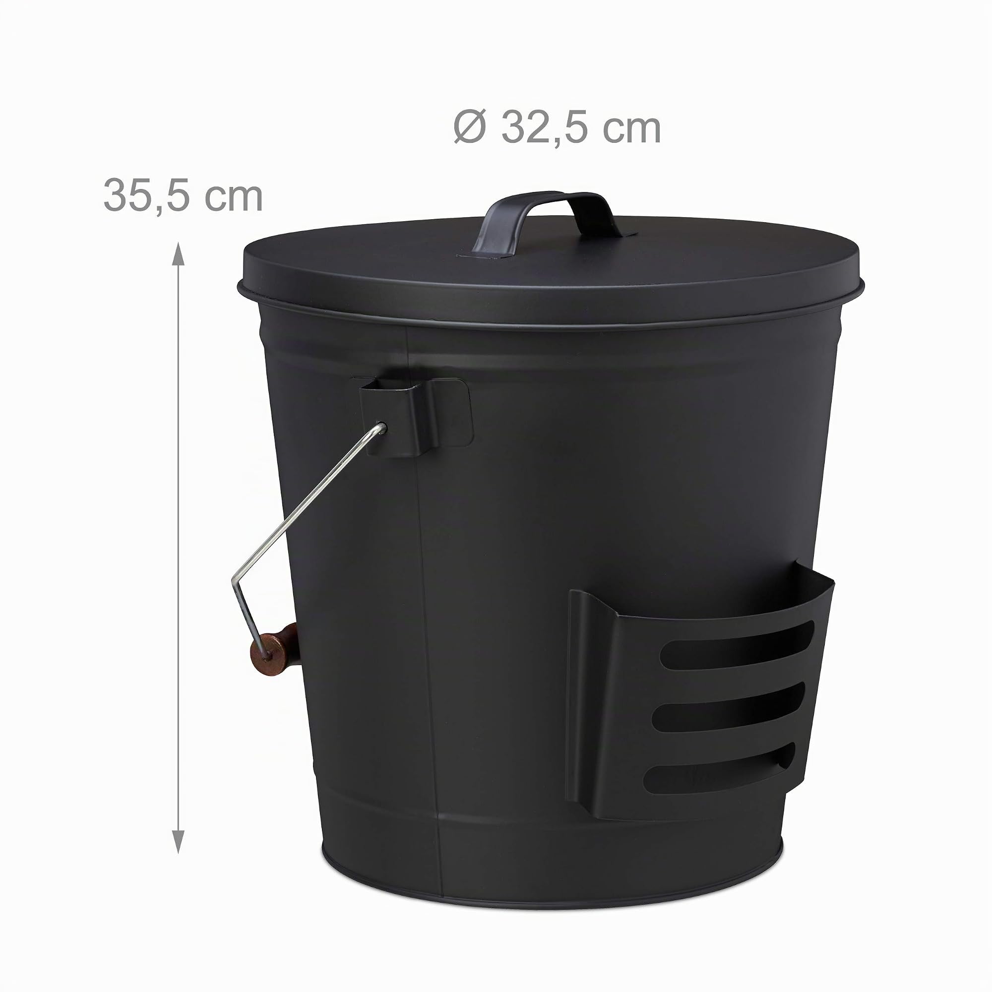 Relaxdays Secchio Raccogli Cenere con Coperchio e Paletta, Acciaio, con Impugnatura, 19 l, per Camino & Grill, Nero