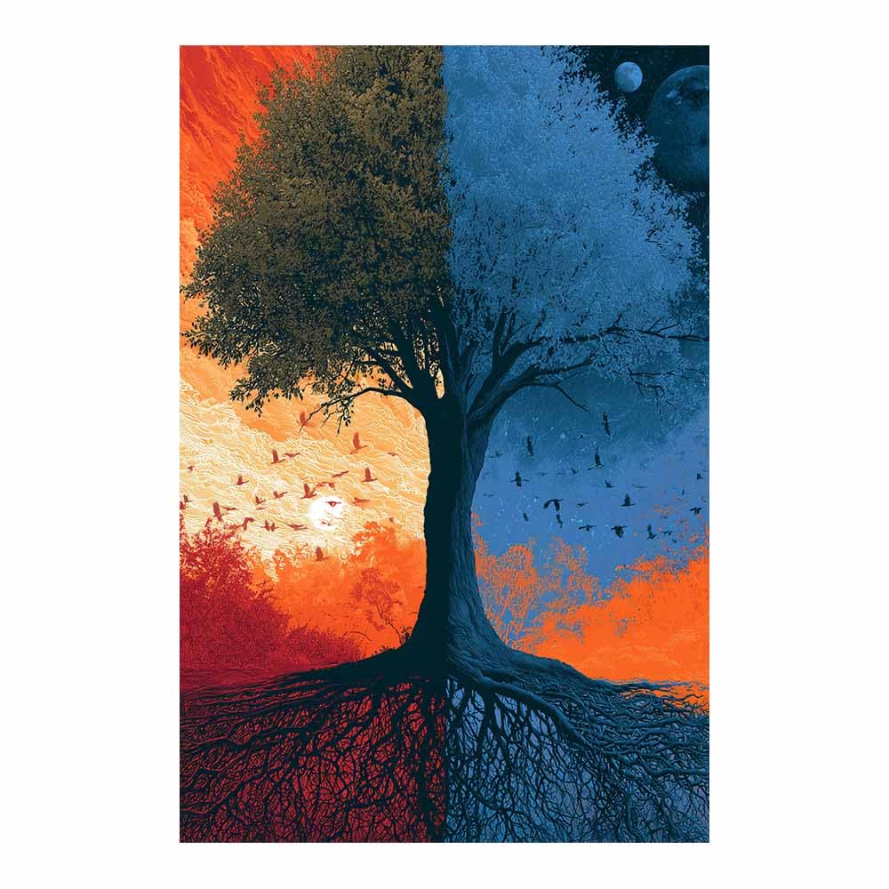 XENIOU Tree Of Life Teals Lights Oak canvas painting wall art, Living Room Bedroom Hallway Stairs Decoration.(Multicolor)-70x100cm Unframed