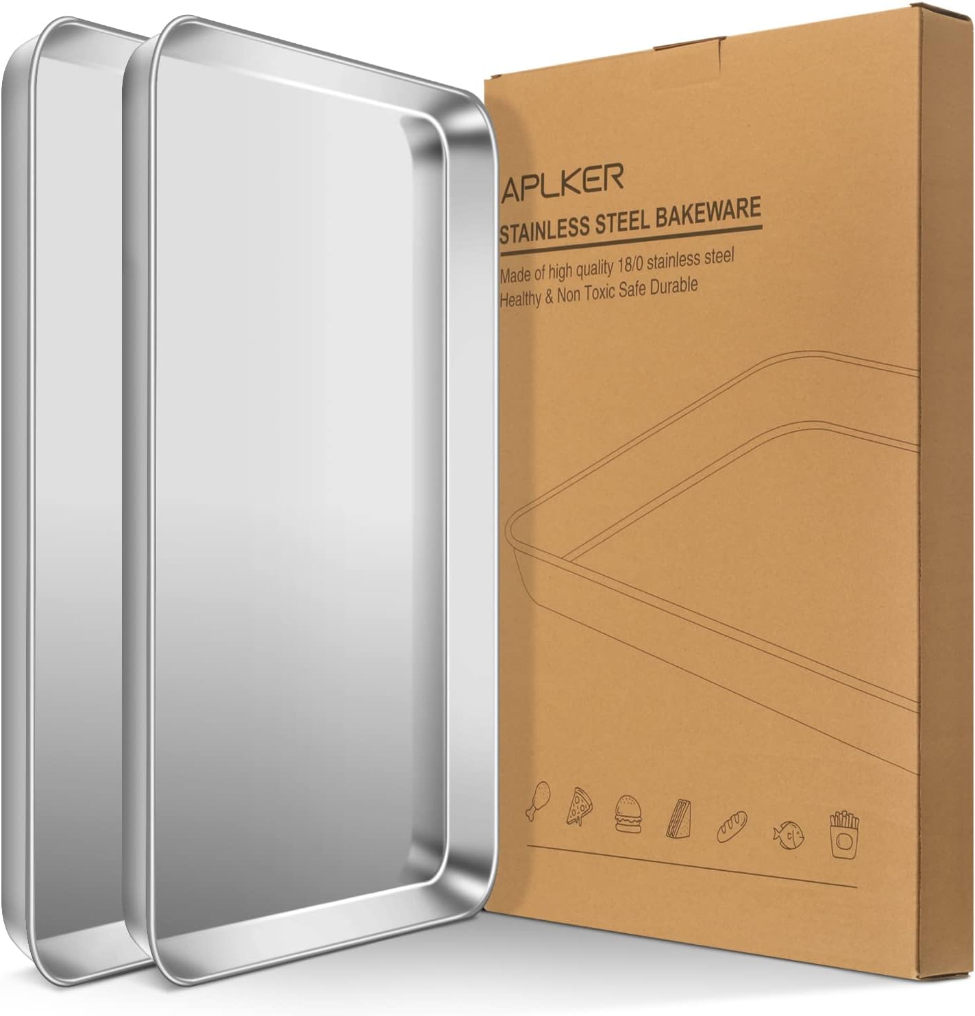 APLKER Baking Sheets Stainless Steel, Baking Trays Set of 2 NonStick